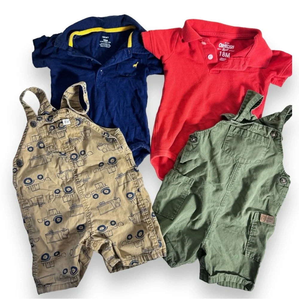 18M Baby Boy Bundle Onesies Overalls (4) Items Carter’s Osh Kosh B’Gosh